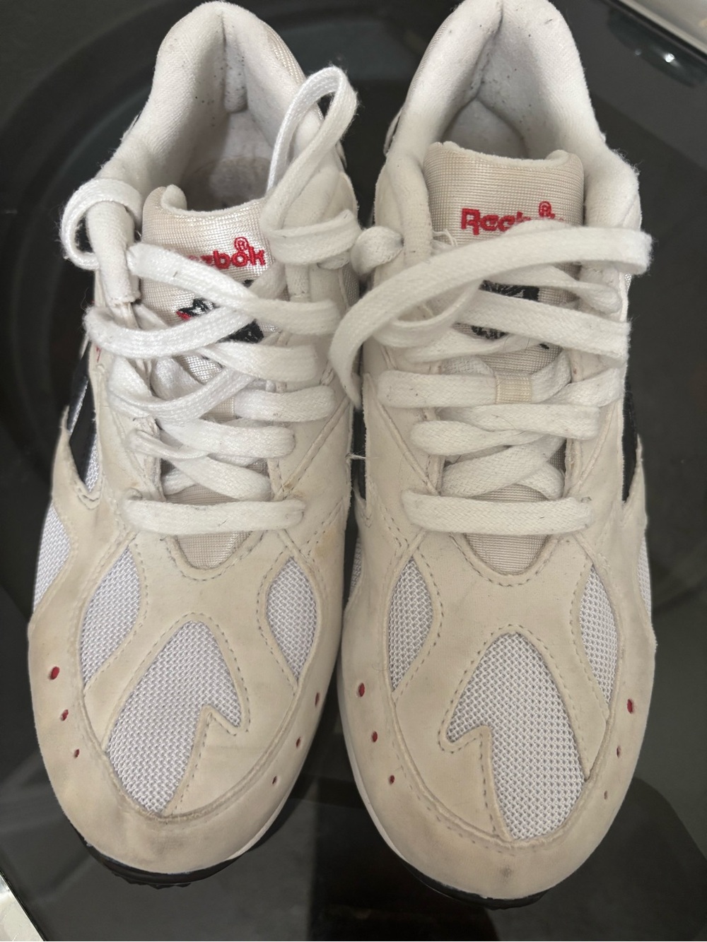 Reebok Womans White and Black Sneakers with Red Logo